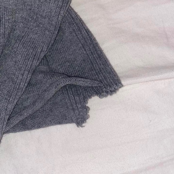 Vintage Cropped Collared Quarter Zip Oversized Long Sleeve Gray Pullover Sweater - Picture 3 of 4